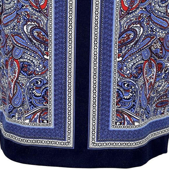 Talbots Womens 8 Paisley Color Block Blue Red Pencil Skirt Stretchy Career Artsy - Picture 8 of 13